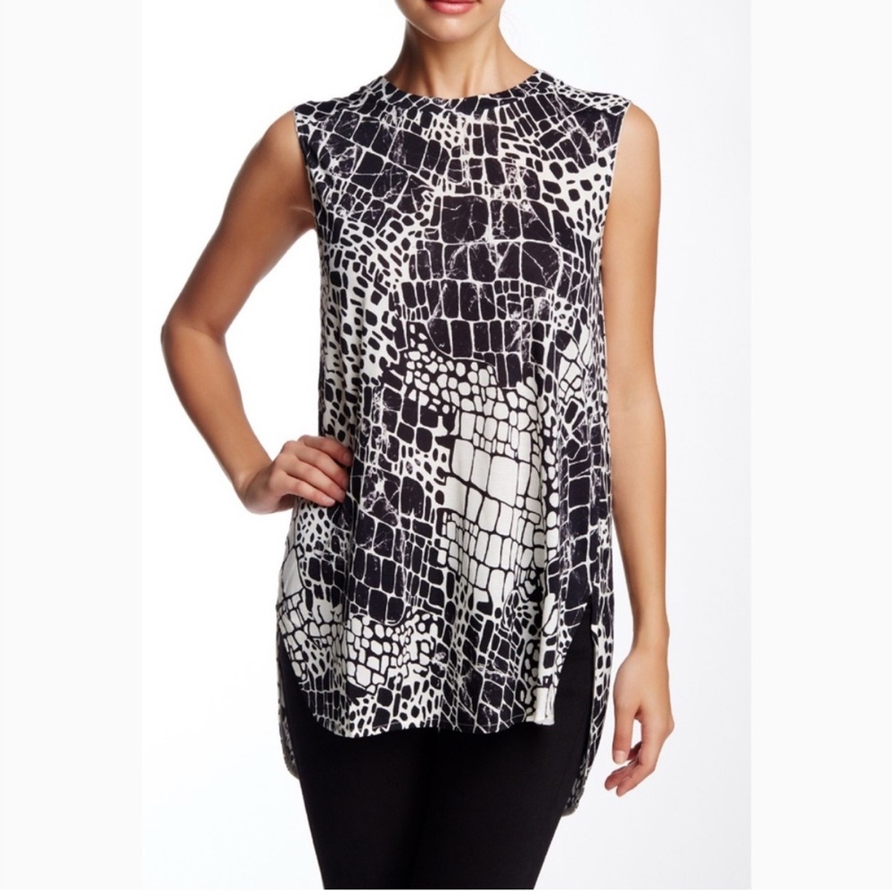 Vince | Black and White croc reptile print tunic tank
